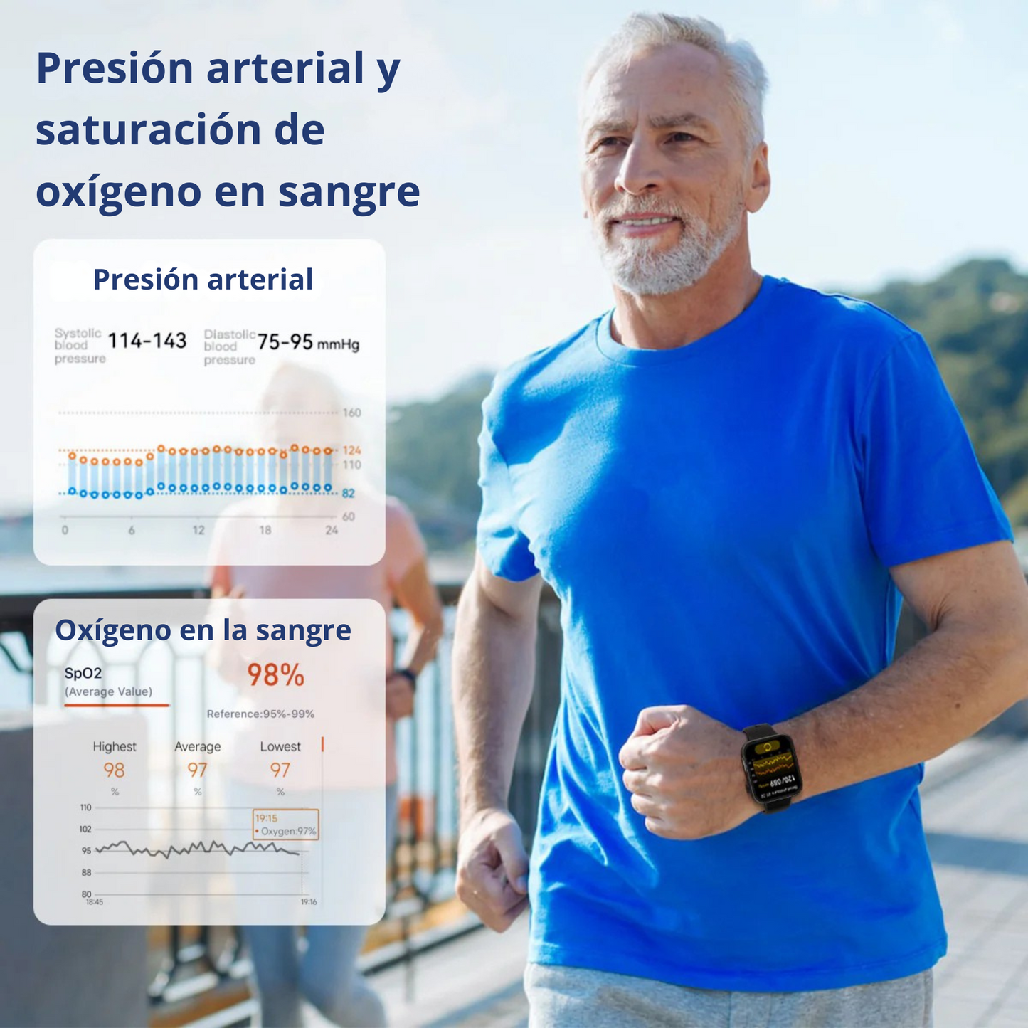 Medidor de glucosa en sangre multifuncional + Reloj Monitorizador - COMPRA 1 Y RECIBE OTRO GRATIS